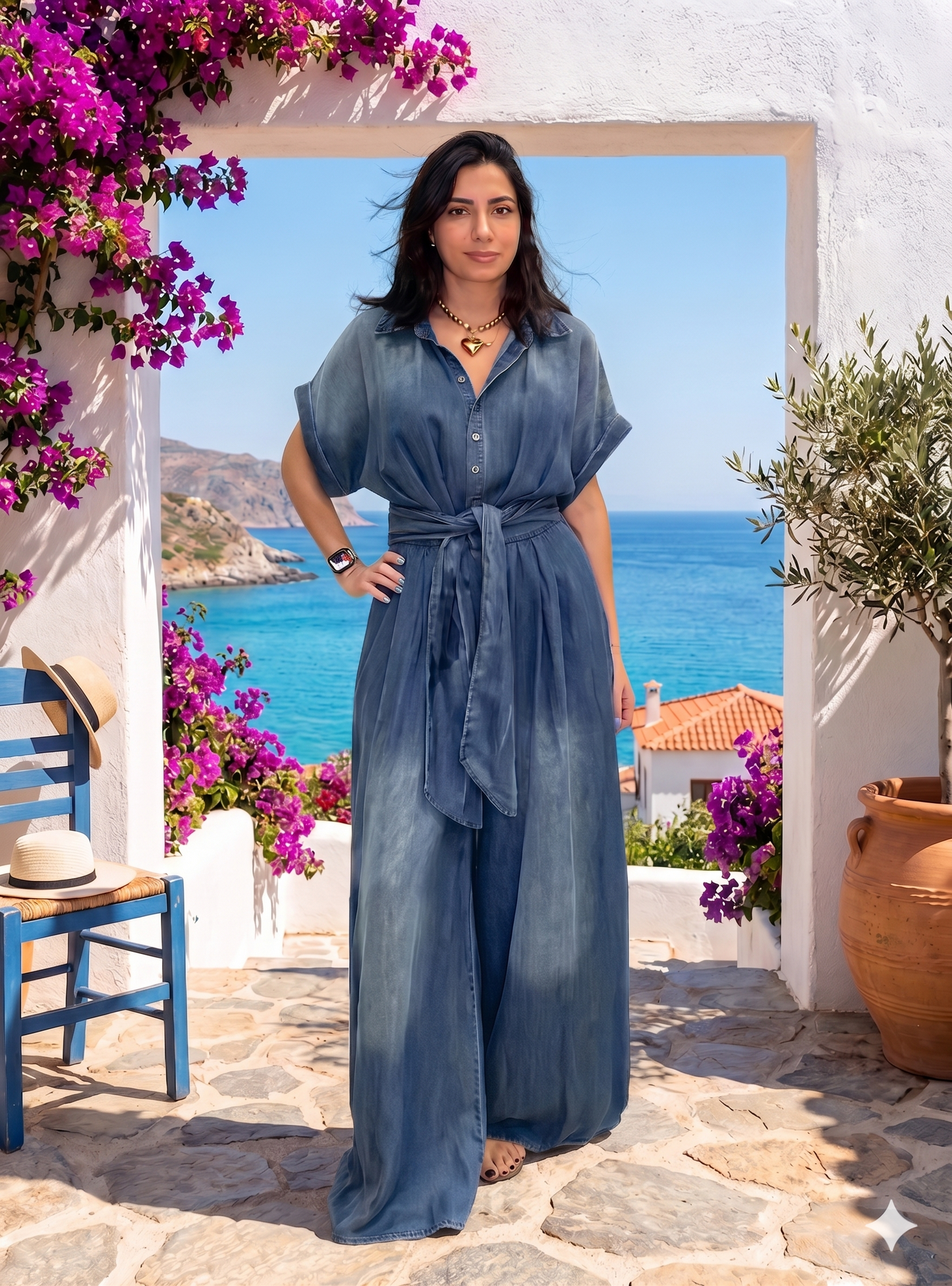 Mono de denim con cuello en V | Nicole
