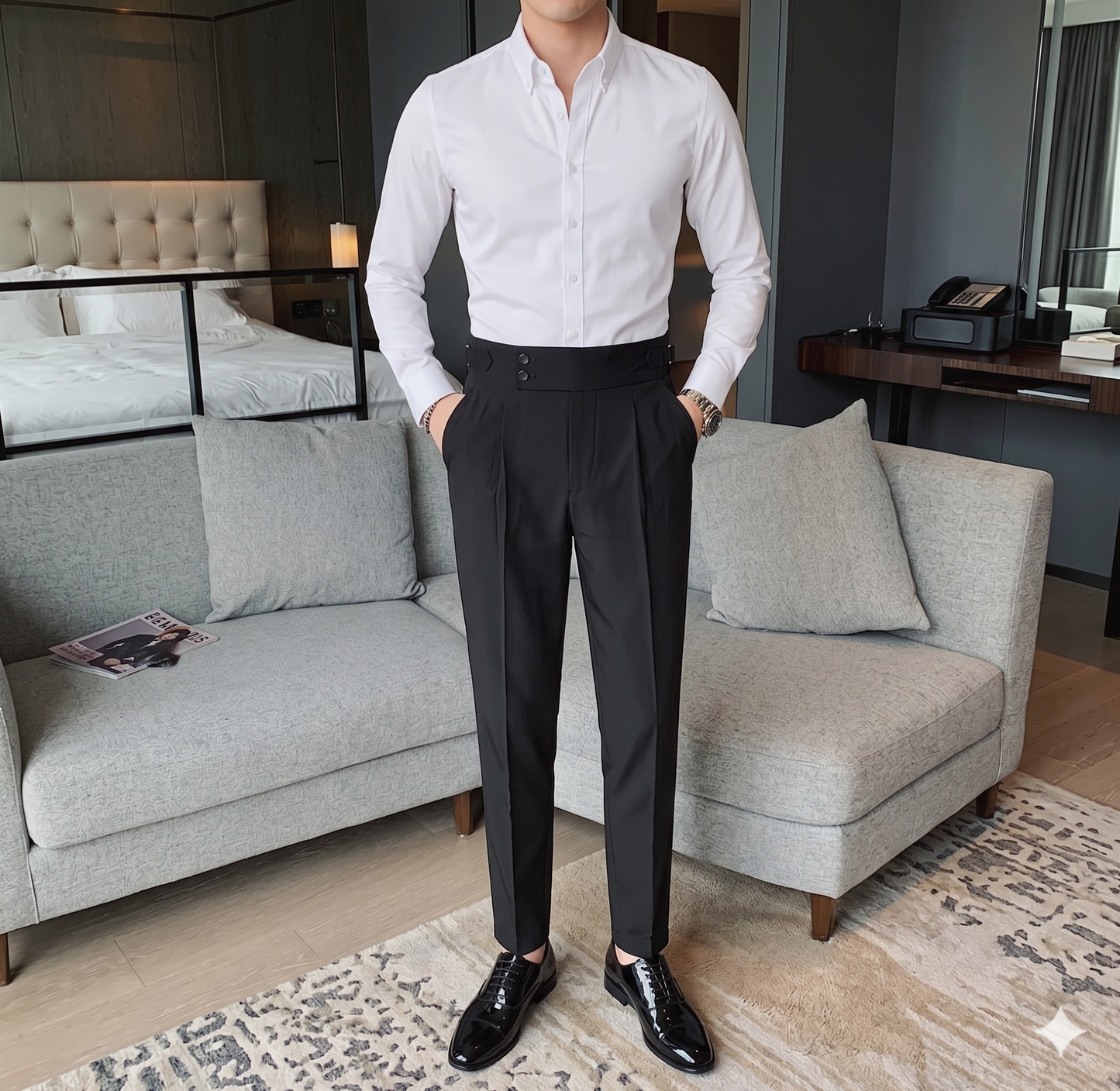 Pantalón Sastrería Nápoles: Casual Business de Nueve Puntos con Hebilla París